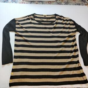 Dana Buckman Black Gold XL Metallic Knit Sweater Stripped With Side Buttons